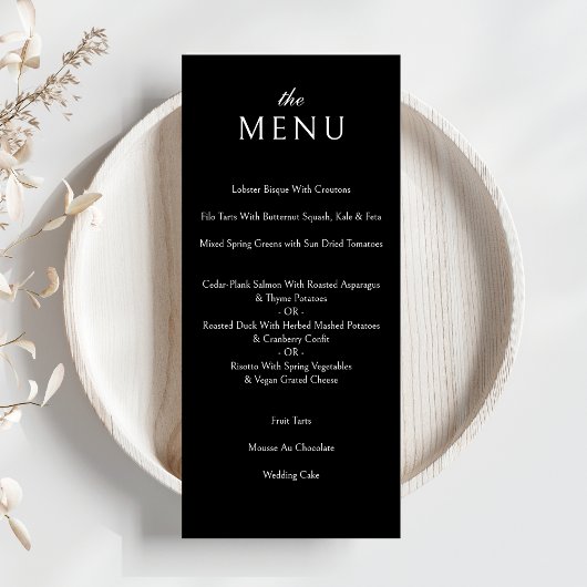 Elegante klassieke formele zwart bruiloft diner menu