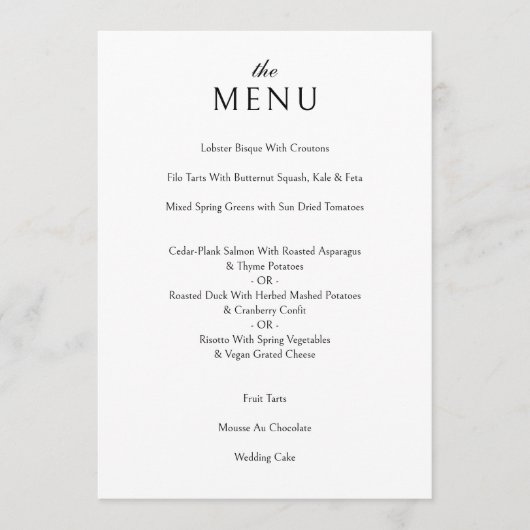 Elegante klassieke formele zwart bruiloft diner menu (Voorkant)