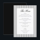 Elegante klassieke formele zwart wit bruiloft dine menu<br><div class="desc">Voeg een verfijnd tintje toe aan uw receptie met deze Elegant Formal Classic trouwmenukaart. Ontworpen met een tijdloos zwart-wit palet en een subtiele dunne streepachtergrond, vormt het een perfecte aanvulling op het Formal Elegant Classic Black Stripes-collectie. Met klassieke typografie en een strakke, verfijnde lay-out, is deze menukaart ideaal voor bruiloften...</div>