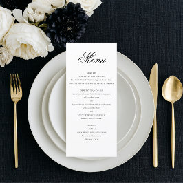 Elegante klassieke formele zwart wit bruiloft dine menu