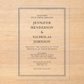 Elegante klassieke formele zwart-witte bruiloft acryl uitnodigingen (Voorkant)