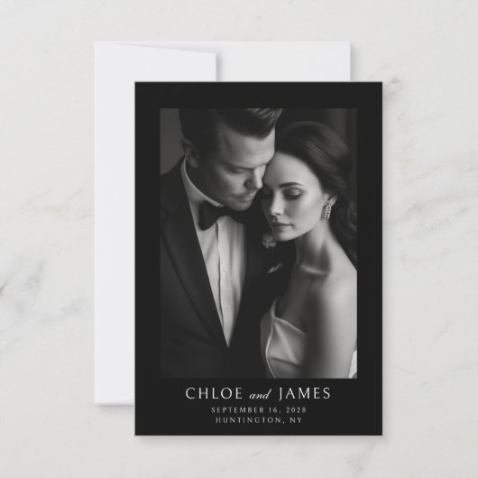 Elegante klassieke formele zwarte foto bruiloft bedankkaart (Voorkant)