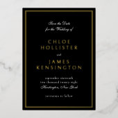 Elegante klassieke formele zwarte foto bruiloft go folie uitnodiging (Voorkant)