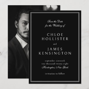 Elegante klassieke formele zwarte foto bruiloft save the date