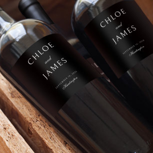 Elegante klassieke formele zwarte namen bruiloft wijn etiket