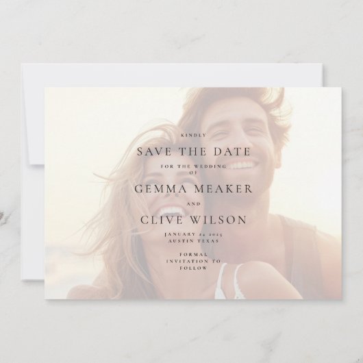 Elegante klassieke foto bruiloft save the date (Achterkant)