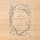 Elegante klassieke Franse rococo floraal Acryl Uitnodigingen (Voorkant)