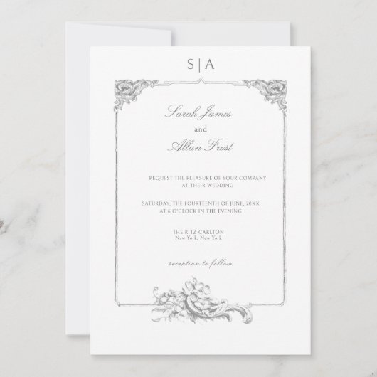 Elegante klassieke Franse rococo floraal Kaart (Voorkant)