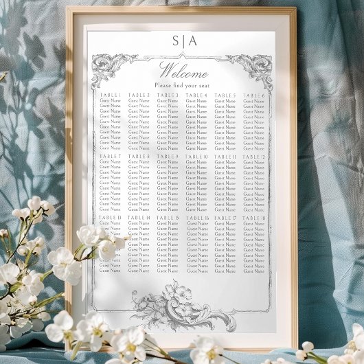 Elegante klassieke Franse rococo floraal Poster