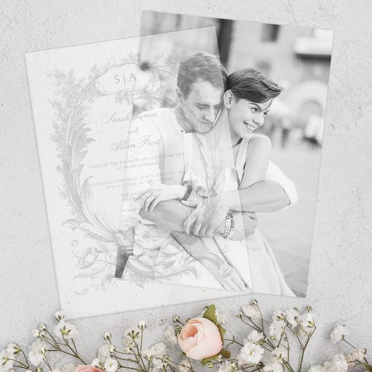 Elegante klassieke Franse rococo floraal Vellum Uitnodigingen