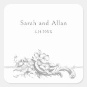 Elegante klassieke Franse rococo floraal Vierkante Sticker (Voorkant)