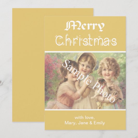 Elegante, klassieke gele Merry Christmas fotokaart Feestdagenkaart (Voorkant / Achterkant)