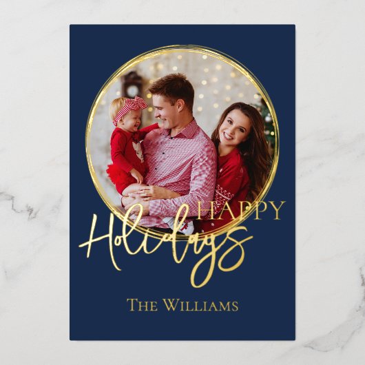 Elegante klassieke gezinsfoto vakantiekaart folie feestdagenkaart (Voorkant)