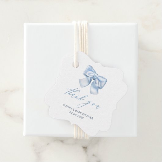 Elegante klassieke Gingham Baby Blauwe Boog Dank u Bedankjes Labels (In situ)