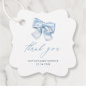 Elegante klassieke Gingham Baby Blauwe Boog Dank u Bedankjes Labels (Voorkant)