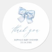 Elegante klassieke Gingham Baby Blauwe Boog Dank u Ronde Sticker (Voorkant)