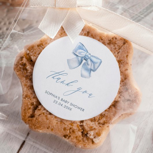 Elegante klassieke Gingham Baby Blauwe Boog Dank u Ronde Sticker