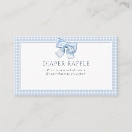 Elegante klassieke Gingham Blue Bow luier Raffle Informatiekaartje (Voorkant)