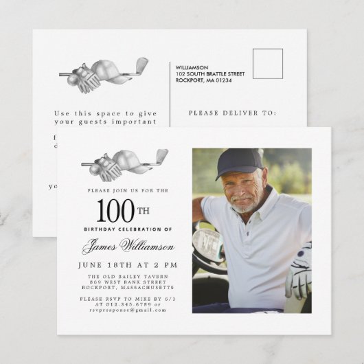 Elegante klassieke Golf 100e verjaardag Party Foto Uitnodiging Briefkaart (Voorkant / Achterkant)