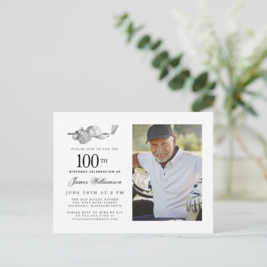 Elegante klassieke Golf 100e verjaardag Party Foto Uitnodiging Briefkaart (Staand voorkant)
