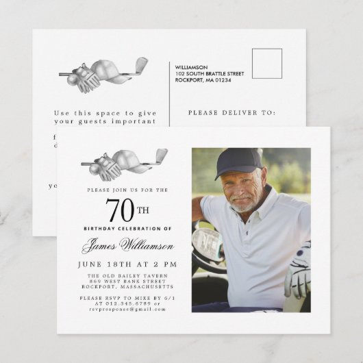 Elegante klassieke Golf 70e verjaardag Party Foto Uitnodiging Briefkaart (Voorkant / Achterkant)