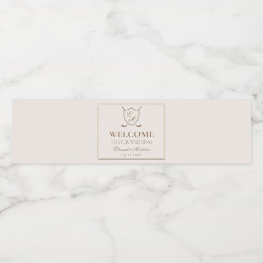 Elegante Klassieke Golf Trouwkaart met Monogram Waterfles Etiket (Enkel label)