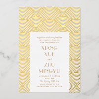 Elegante klassieke gouden Aziatische bruiloft. Chi