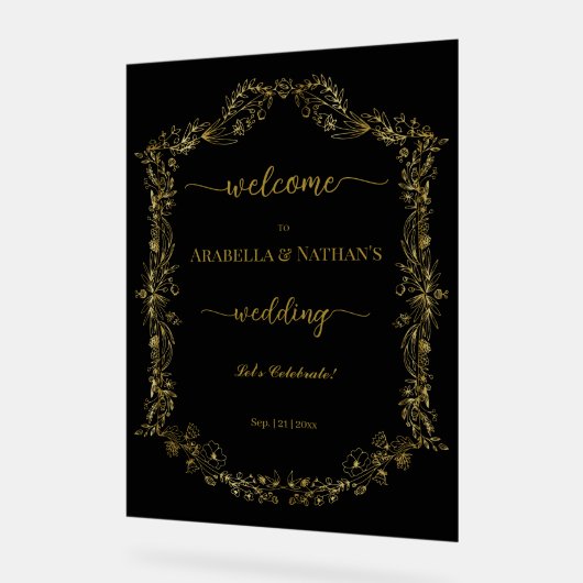 Elegante klassieke gouden bloemenbruiloft welkom acryl bord (Hoek)
