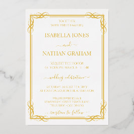 Elegante klassieke gouden en witte bruiloft folie uitnodiging