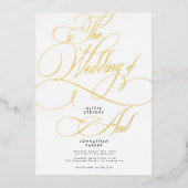 Elegante klassieke gouden kalligrafie script bruil folie uitnodiging (Voorkant)