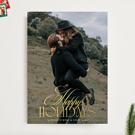 Elegante Klassieke Gouden Kerst Kalligrafie Foto Folie Feestdagenkaart