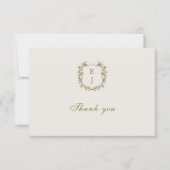 Elegante klassieke gouden kuif monogram bruiloft bedankkaart (Voorkant)