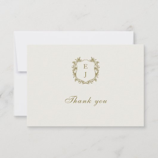 Elegante klassieke gouden kuif monogram bruiloft bedankkaart (Voorkant)