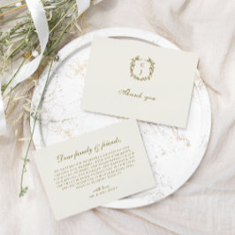 Elegante klassieke gouden kuif monogram bruiloft bedankkaart