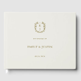 Elegante klassieke gouden kuif monogram bruiloft gastenboek