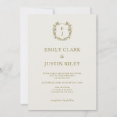 Elegante klassieke gouden kuif monogram bruiloft kaart (Voorkant)