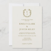 Elegante klassieke gouden kuif monogram bruiloft kaart (Voorkant)