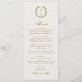 Elegante klassieke gouden kuif monogram bruiloft menu (Voorkant)