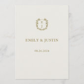 Elegante klassieke gouden kuif monogram bruiloft menu (Achterkant)