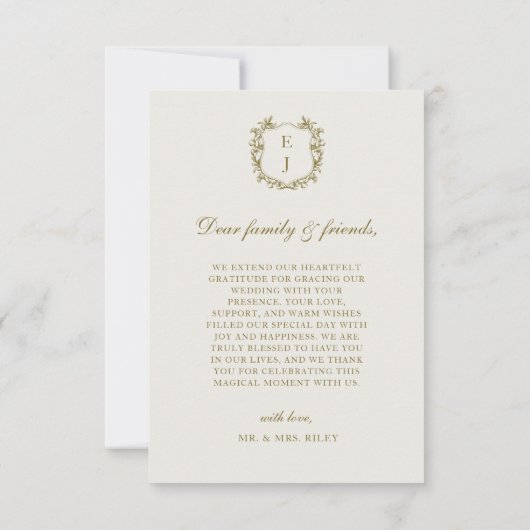 Elegante klassieke gouden kuif monogram foto bruil bedankkaart (Achterkant)