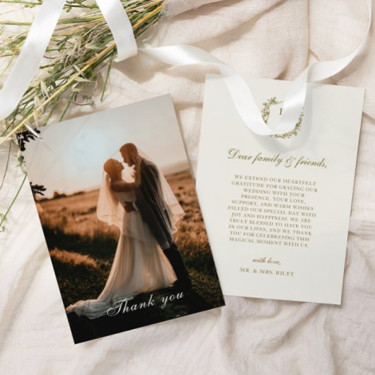 Elegante klassieke gouden kuif monogram foto bruil bedankkaart