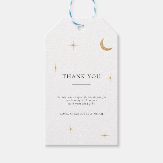 Elegante klassieke gouden maan sterren bruiloft da cadeaulabel (Voorkant)