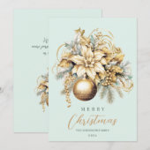 Elegante klassieke gouden mint luxe kerstboeket feestdagenkaart (Voorkant / Achterkant)