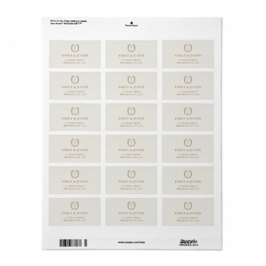 Elegante klassieke gouden monogram bruiloft adres etiket (Full Sheet)
