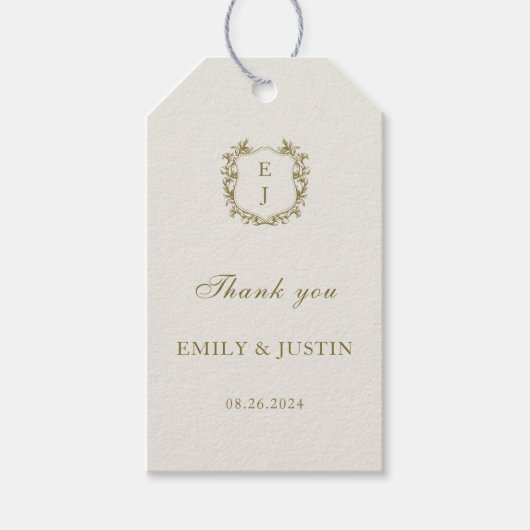 Elegante klassieke gouden monogram bruiloft dank u cadeaulabel (Voorkant)