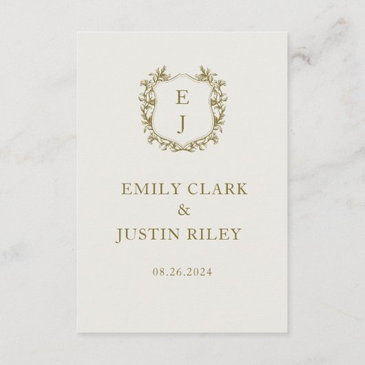 Elegante klassieke gouden monogram bruiloft detail informatiekaartje (Achterkant)
