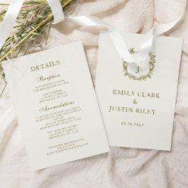 Elegante klassieke gouden monogram bruiloft detail informatiekaartje