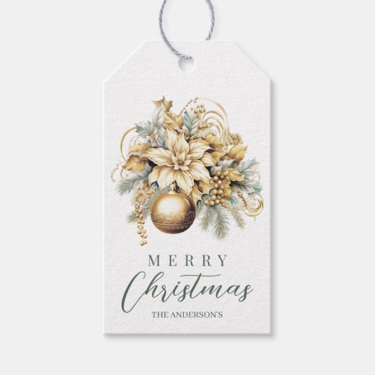Elegante klassieke gouden munt luxe kerstboeket cadeaulabel (Voorkant)