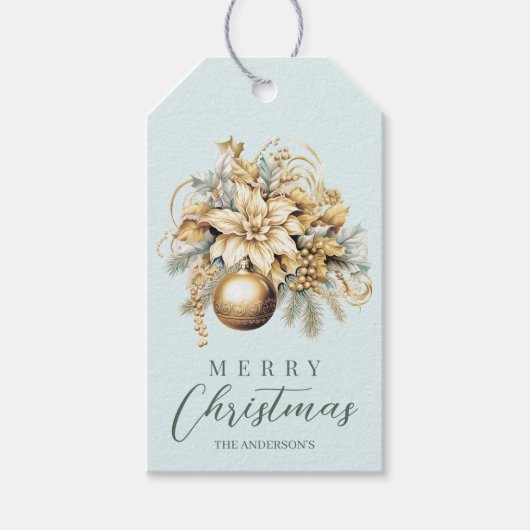 Elegante klassieke gouden munt luxe kerstboeket cadeaulabel (Voorkant)
