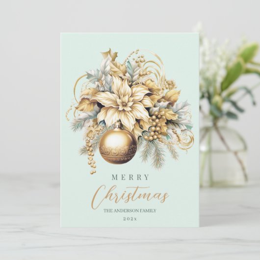 Elegante klassieke gouden munt luxe kerstboeket feestdagenkaart (Staand voorkant)